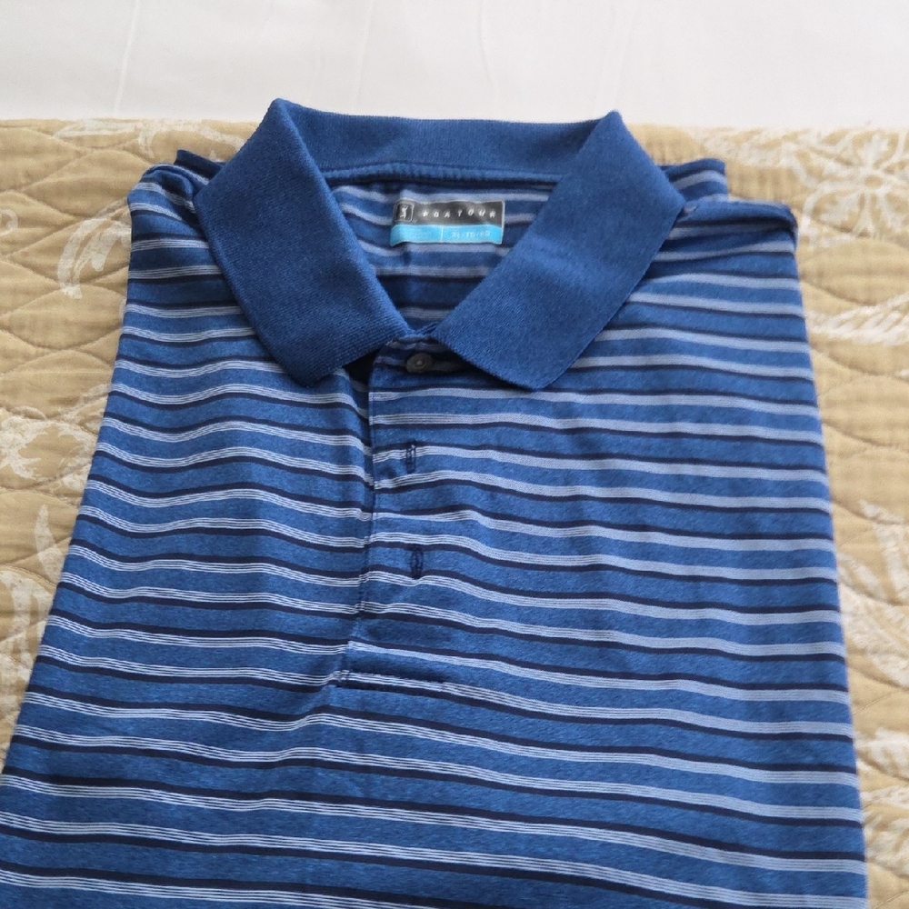 PGA Tour Blue and Light Blue Striped Polo